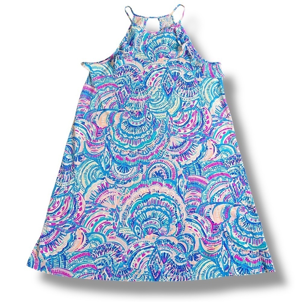 Lilly Pulitzer Margot Dress M Halter Mini Swing Dress Blue abstract seashells